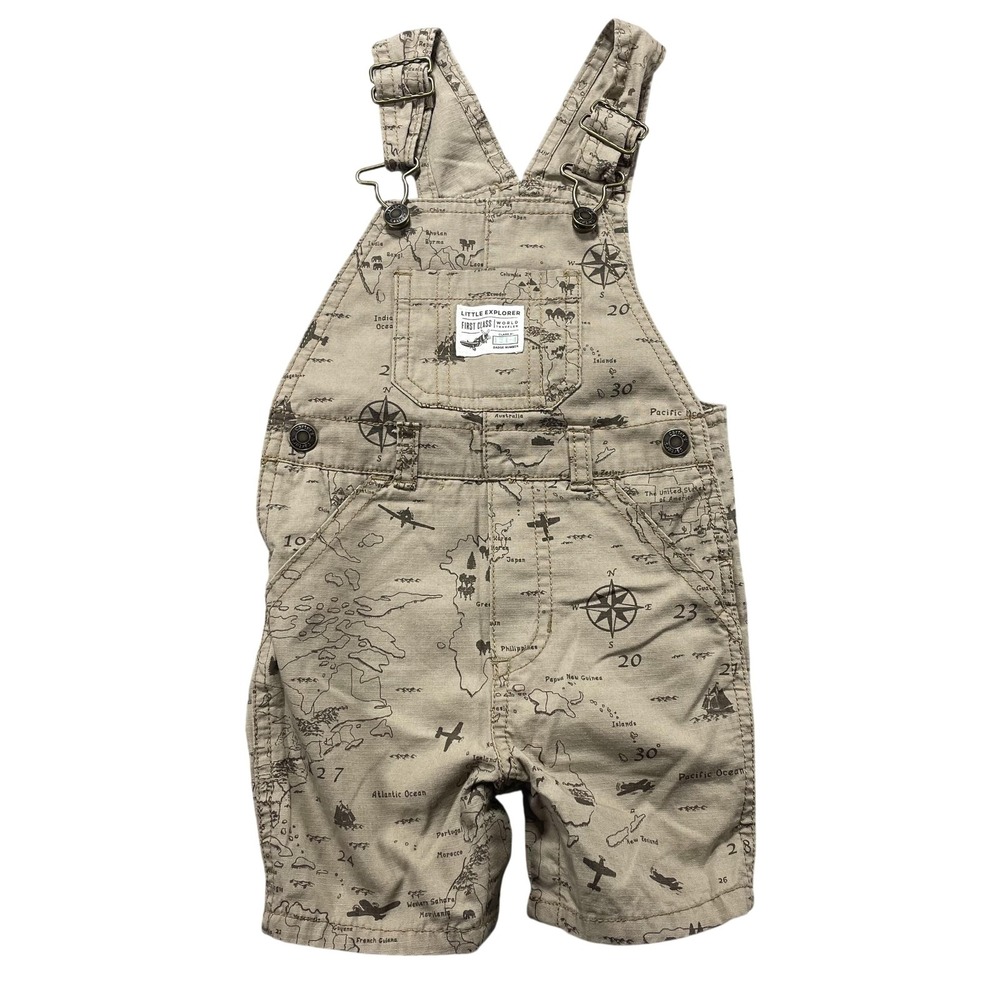 Carter's Overalls Infant Boys 12M Beige Map Print Little Explorer Shortall